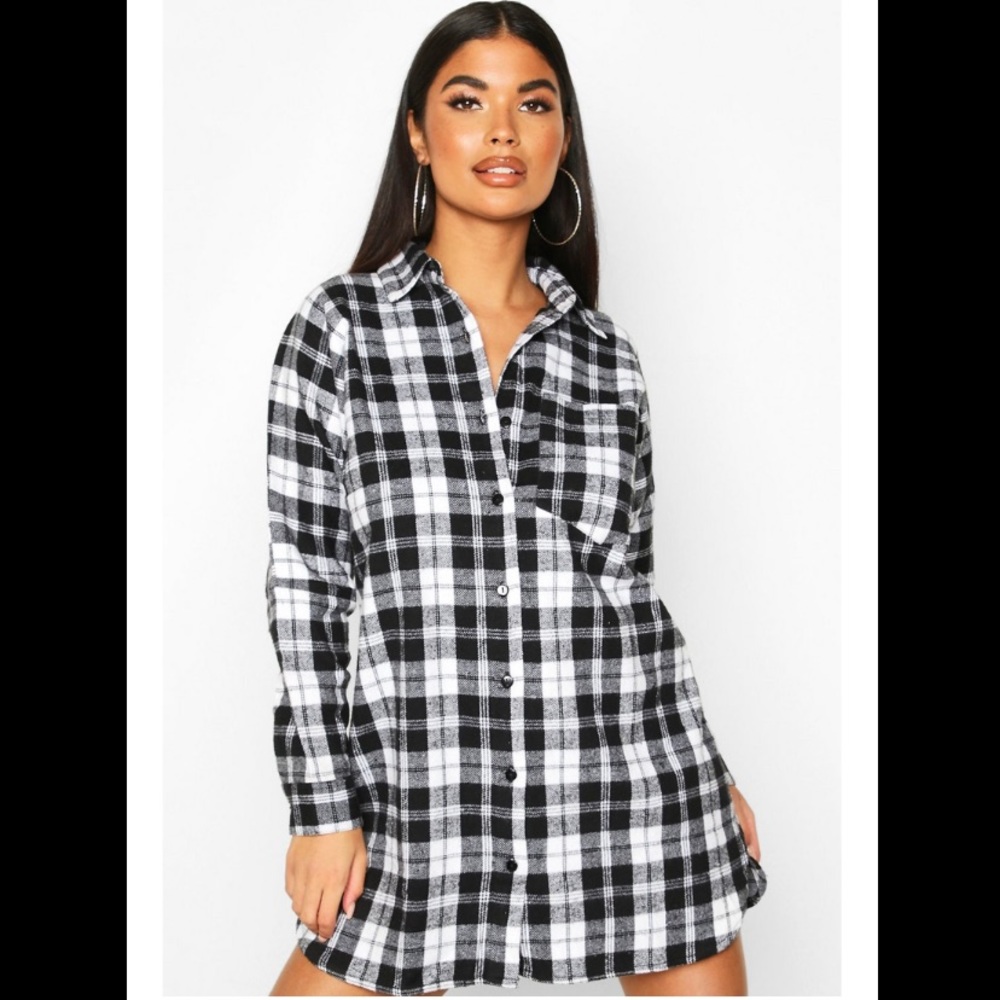 Black and white plaid checkered shirt dress